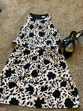 LOFT Black and Cream Floral Mini Dress